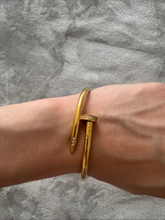 Jewelry - Gold-Tone Nail Wrap Bracelet with Crystal Accents